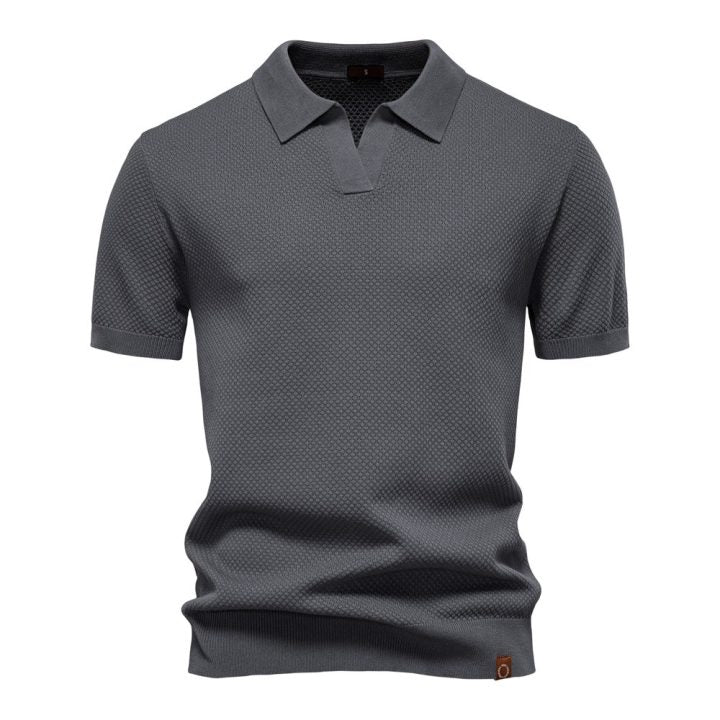 Men’s Short Sleeve Knit Polo Shirt with Waffle Texture