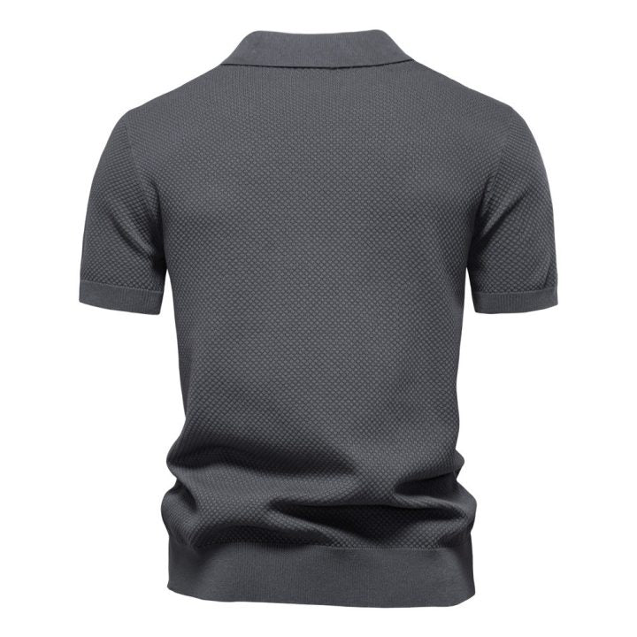 Men’s Short Sleeve Knit Polo Shirt with Waffle Texture