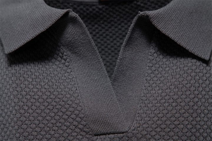 Men’s Short Sleeve Knit Polo Shirt with Waffle Texture